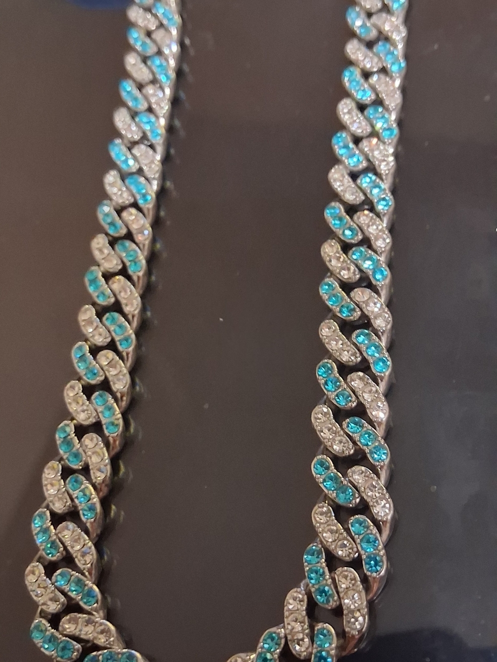 Turquoise and Silver Crystal Link Necklace - Women Jewelry